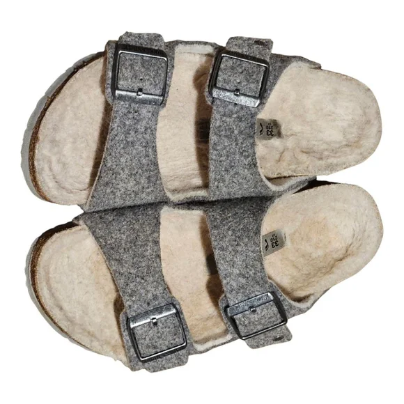Kids' Birkenstock Grey Beige Shearling Lined Sandals US 2 (Little Girl) - Picture 14 of 15